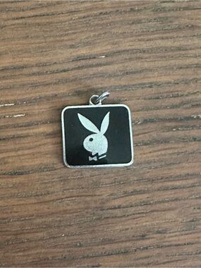 Playboy Black Enamel Silvertone Silver Tone Charm Vintage
